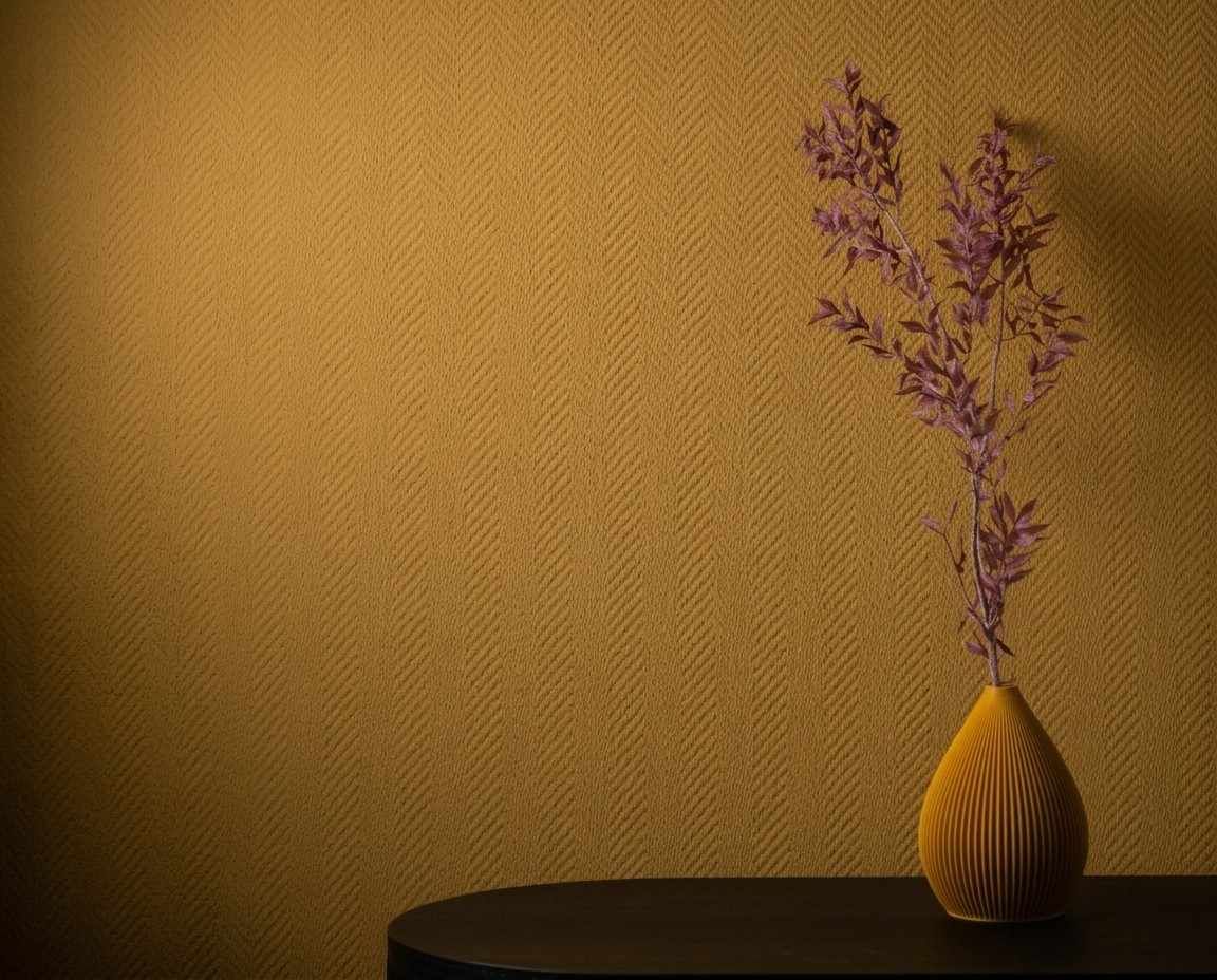 Vase auf Tisch mit gelber Farbe Taste South von Mynt & Colornetwork auf Strukturtapete