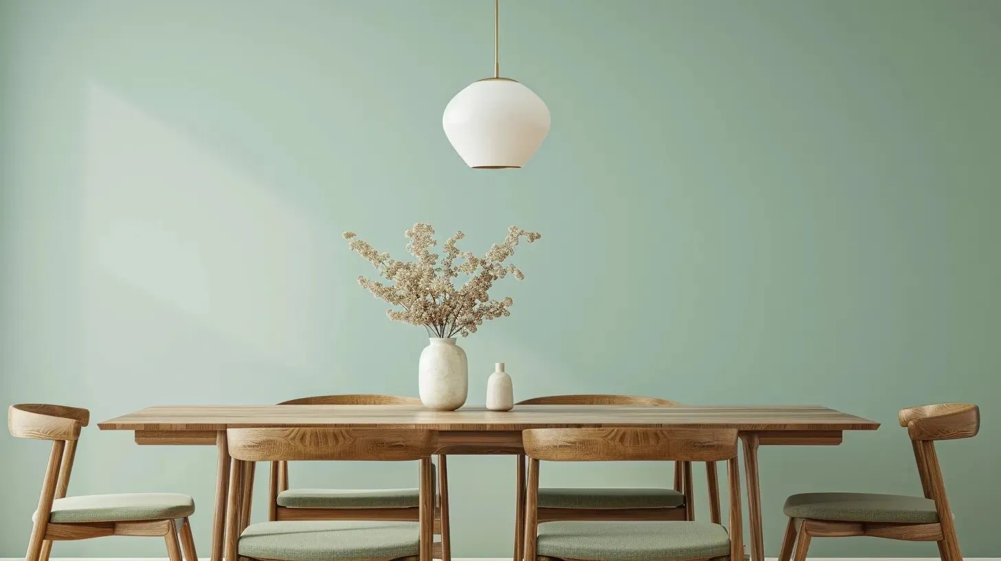 Wandfarbe Mint nachhaltig von Mynt mit Holztisch im stimmigen Essbereich.