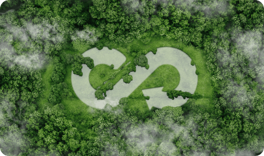 Bild das Nachhaltigkeit repräsentiert mit liegender Acht und Wald.