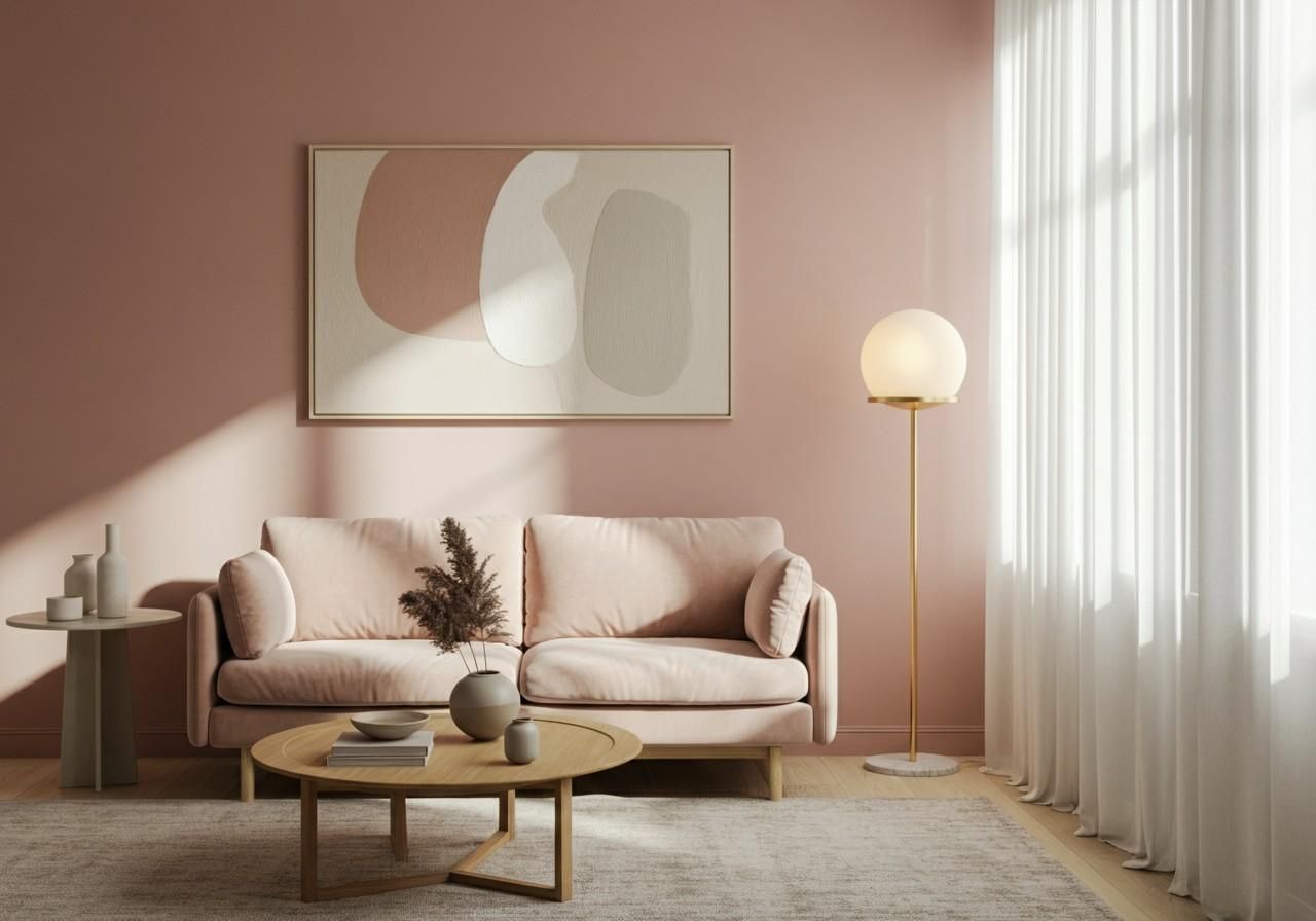 Wohnzimmer in Pastellrosa